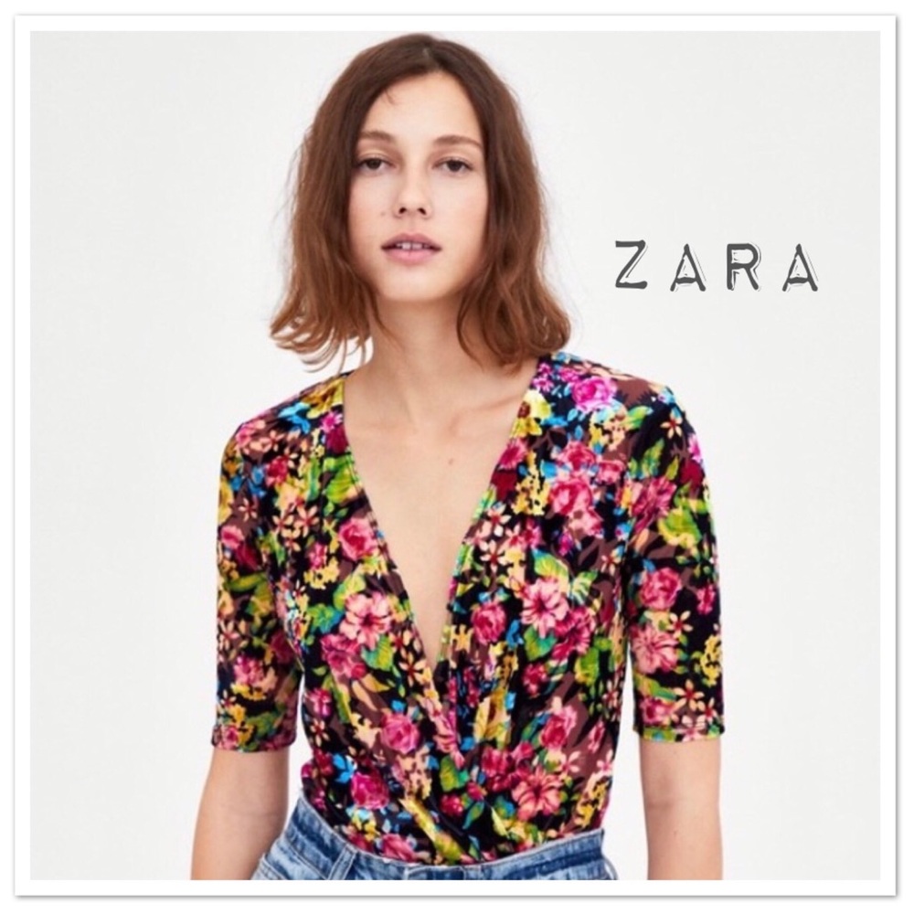 Zara Trafaluc Velvet Crossover Bodysuit - NWT